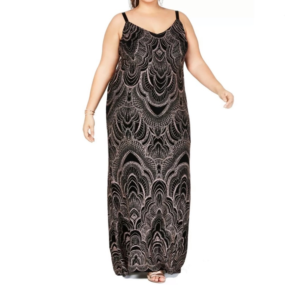 Women’s Formal Dress Plus Size 14W 16W 18W Black Gold Glitter JUMP APPAREL NEW